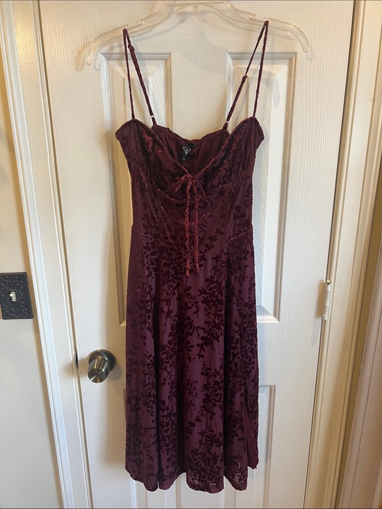 Windsor Dresses & Skirts - Windsor Wine Velvet Burnout Dress with Lace-Up Bust